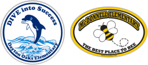 Custom elementary school car magnets featuring dolphin and bee mascot designs