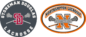 Custom lacrosse car magnets for Stoneman Douglas and Northampton teams, featuring round and oval shapes with crossed stick graphics.
