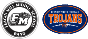 Two custom car magnets: Feagin Mill Middle School Band and Hershey Youth Football Trojans