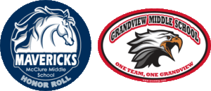 Custom middle school car magnets featuring McClure Mavericks and Grandview Middle School designs